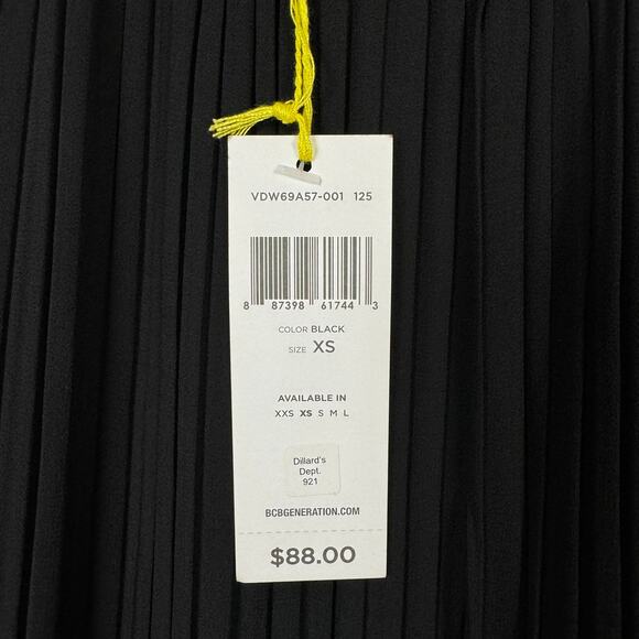 BCBGeneration | NWT Black Accordion Pleated Adjustable Strap Mini Swing Dress - Picture 8 of 10